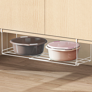 纳由美浴室柜下挂篮置物架可伸缩卫生间洗脸盆收纳架拖鞋沥水架