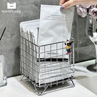 ins风铁艺收纳筐梳妆台网篮