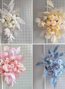 婚庆仿真花鸟巢叶白色地排花森系粉色系角花路引花排婚礼背景挂花