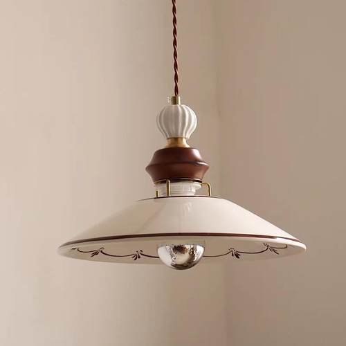 法式复古手绘陶瓷吊灯中古风餐厅吧台玄关过道创意卧室床头小吊灯