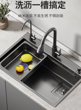 晨露厨房水槽深枪灰色洗菜盆304不锈钢手工盆洗碗槽纳米大单槽