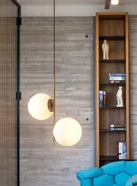 创意简易玻璃吊灯时尚客厅办公会议室走廊白色圆球长线吊灯