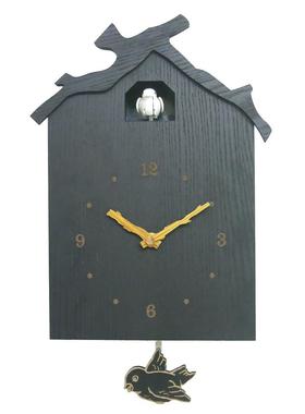 创意黑色木房子布谷鸟钟创意报时挂钟咕咕钟