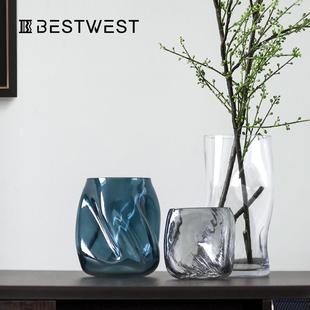 博西家居 ins风家居透明水培花器摆件 创意扭曲不规则玻璃小花瓶