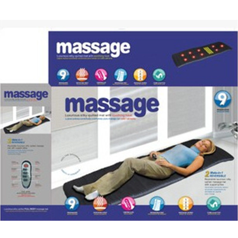 多功能黑色双重速度9电机多部位发热震动按摩床垫massage