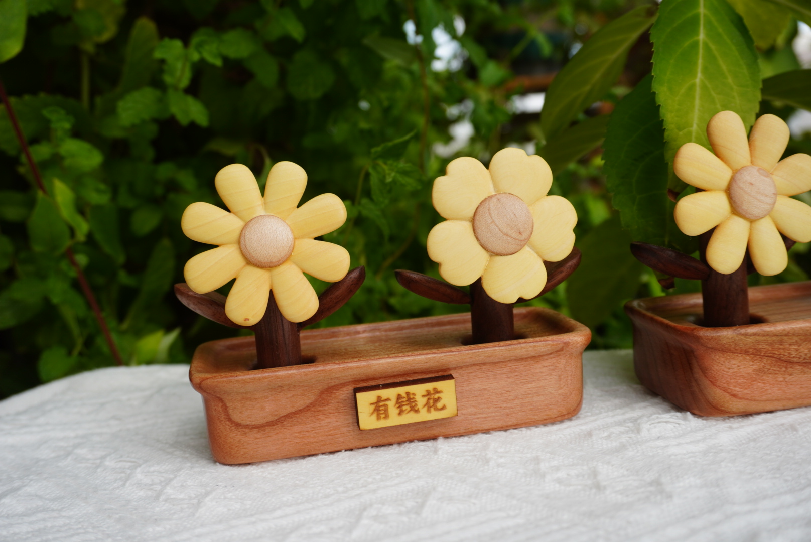 有钱花摆件小雏菊奶酪黄大叶黄杨创意实木桌面摆件解压治愈可爱