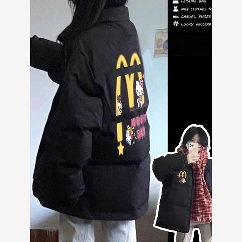 黑色学生中长大码立领羽绒棉服外套女秋冬加厚加绒保暖棉衣面包服