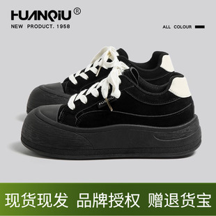 青年厚底圆头休闲街头低帮运动鞋 黑色防滑系带韩版 子 女鞋 环球板鞋