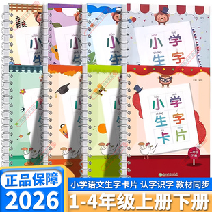 一年级下二年级三年级上四年级上册下册课本教材同步训练识字卡看拼音写词语 社语文人教版 2026春版 小学生生字卡片小学浙江教育出版