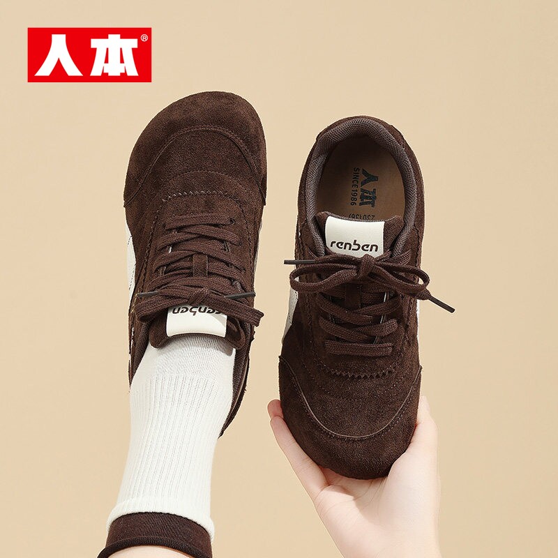 人本板鞋2026春季新款阿甘鞋女跑步鞋鞋百搭红色赛车鞋薄底德训鞋