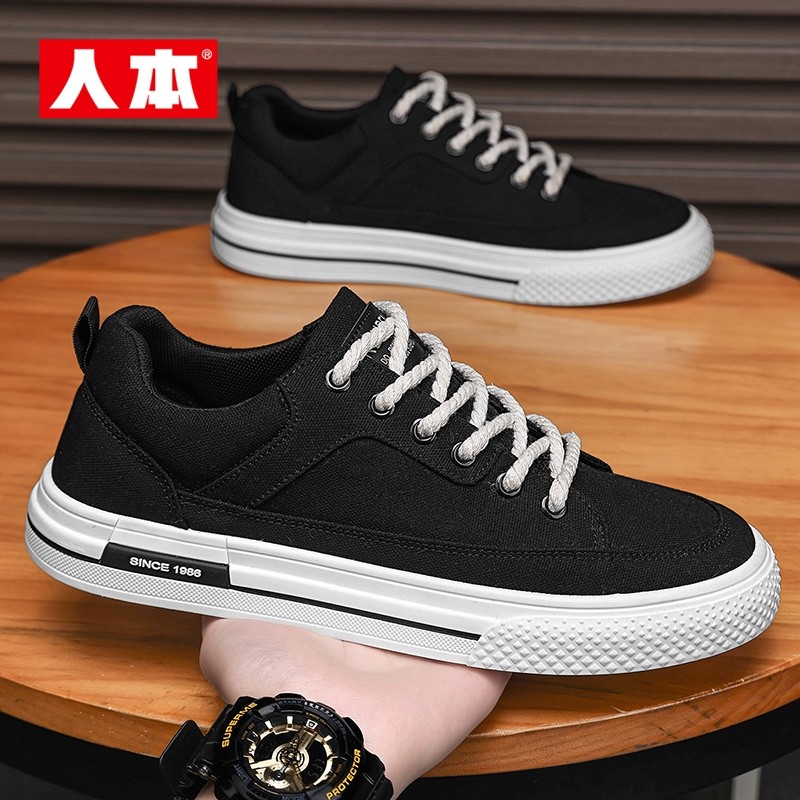 人本官方帆布鞋男2025新款夏季透气软底休闲板鞋运动潮平底布鞋,流行男鞋,帆布鞋,淘宝优惠券,粉丝福利购,淘宝优惠卷