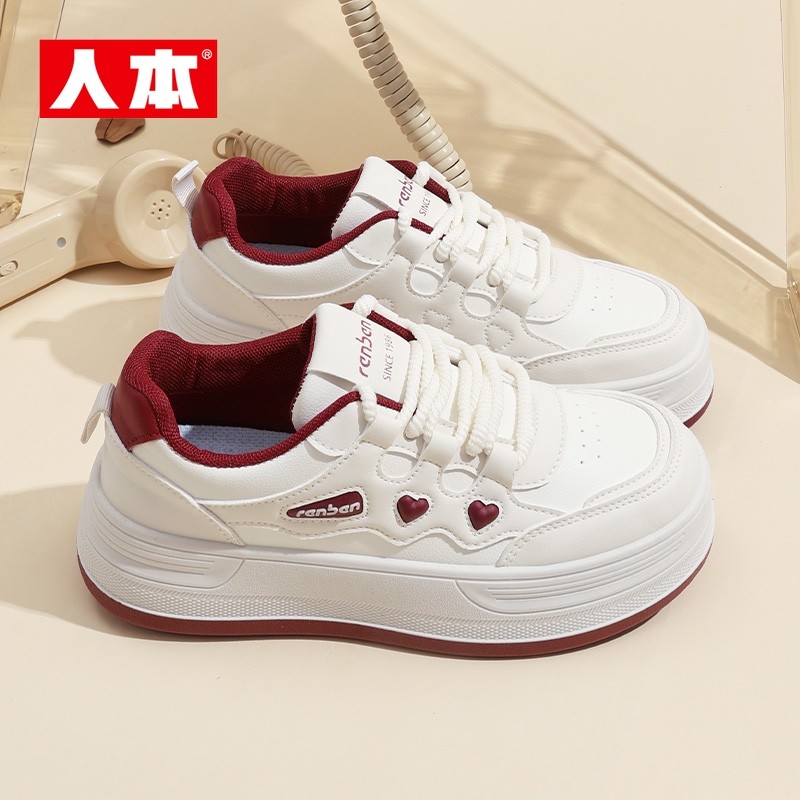 人本官方店厚底小白鞋女低帮春季透气百搭板鞋休闲软底韩版ins潮