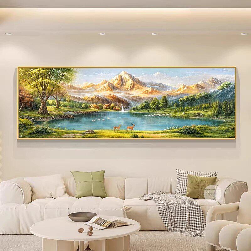 日照金山客厅装饰画山水画靠山图沙发背景墙西墙壁画聚宝盆挂画