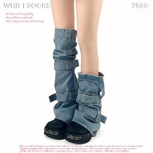 WHITE SOCKS美式辣妹牛仔腿套绑带辣妹Y2K堆堆袜小众设计感袜套女