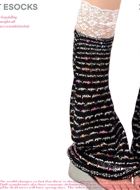 春夏黑色y2k辣妹风喇叭形腿套女蕾丝拼接多巴胺堆堆小腿袜套ins女