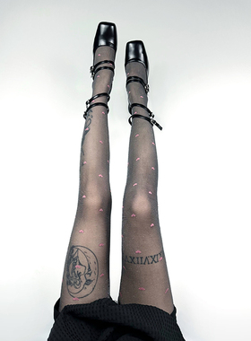 white socks芭蕾风丝袜粉紫爱心提花biling金银丝打底连裤袜ins女