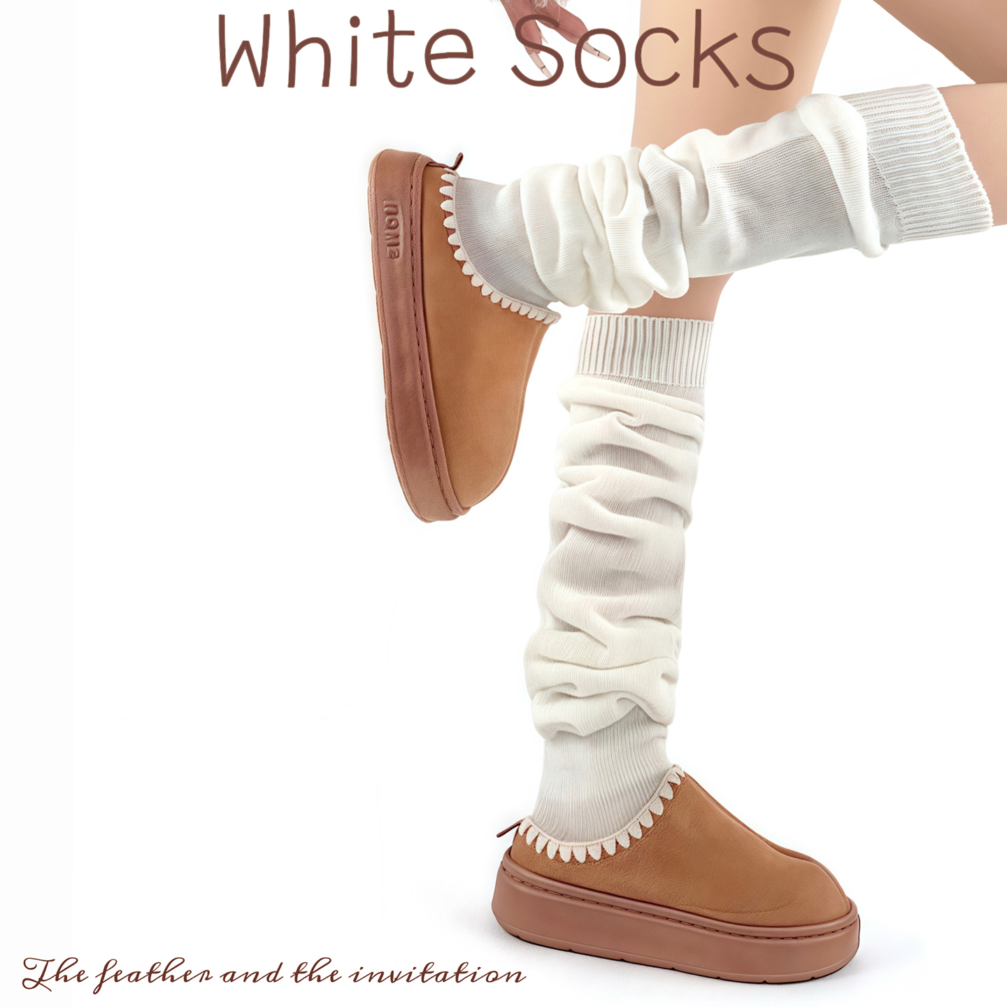 冬款泡泡口学院风白色堆堆袜女长筒袜保暖针织腿套搭配雪地靴