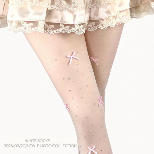 WHITE SOCKS纯欲风白色闪钻丝袜jk防勾丝洛丽塔奶白打底连裤袜女