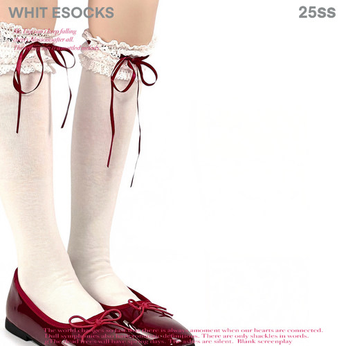 WHITE SOCKS红色蕾丝花边小腿袜绑带jk蝴蝶结芭蕾风洛丽塔堆堆袜