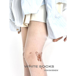 贴肤芭蕾风美腿丝袜 春夏纯欲蝴蝶印花y2k丝袜薄款 white socks新款