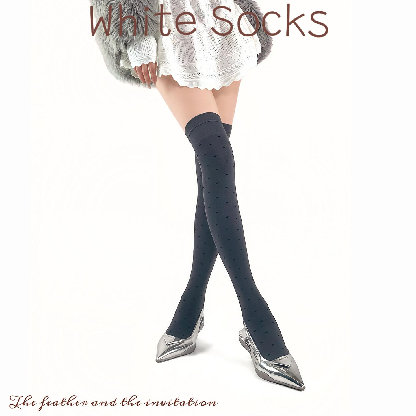WHITE SOCKS灰色日系波点小腿袜女秋冬百搭显瘦jk配小皮鞋长筒袜