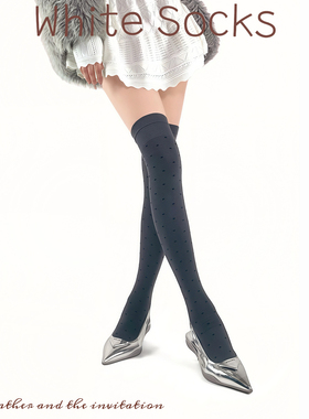 WHITE SOCKS灰色日系波点小腿袜女秋冬百搭显瘦jk配小皮鞋长筒袜