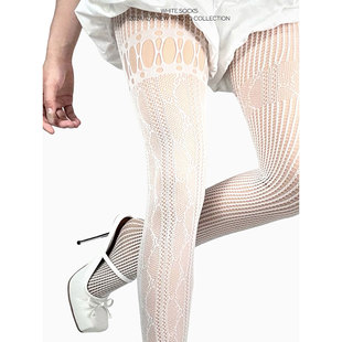 WHITE 镂空网袜千禧小众ab破洞蕾丝拼接不规则亚文化丝袜女 SOCKS