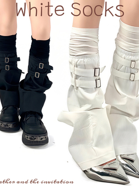 WHITE SOCKS日系朋克风金属扣袜套女秋冬小腿袜假两件拼接堆堆袜