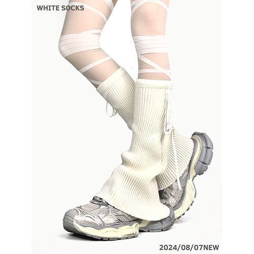 white socks春秋miu系白色个性堆堆袜套针织喇叭口绑带y2k腿套