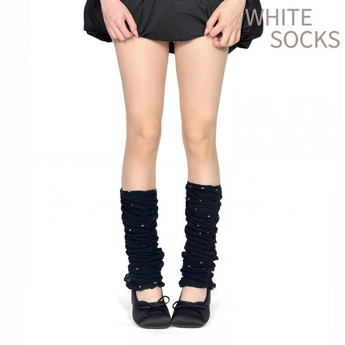 WHITE SOCKS甜酷学院风波点袜套黑色褶皱堆堆薄款腿套氛围感
