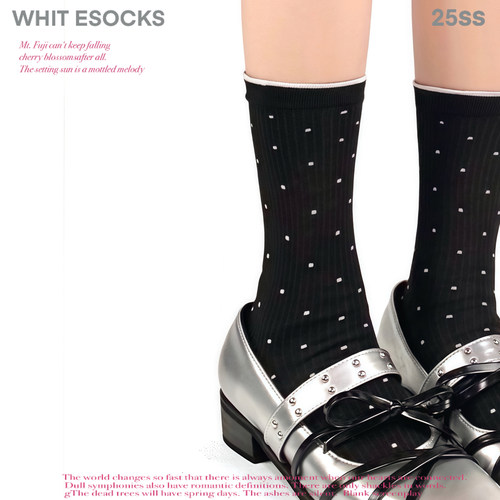 WHITE SOCKS春夏薄款简约中筒袜学院风小腿袜花边波点中筒堆堆袜