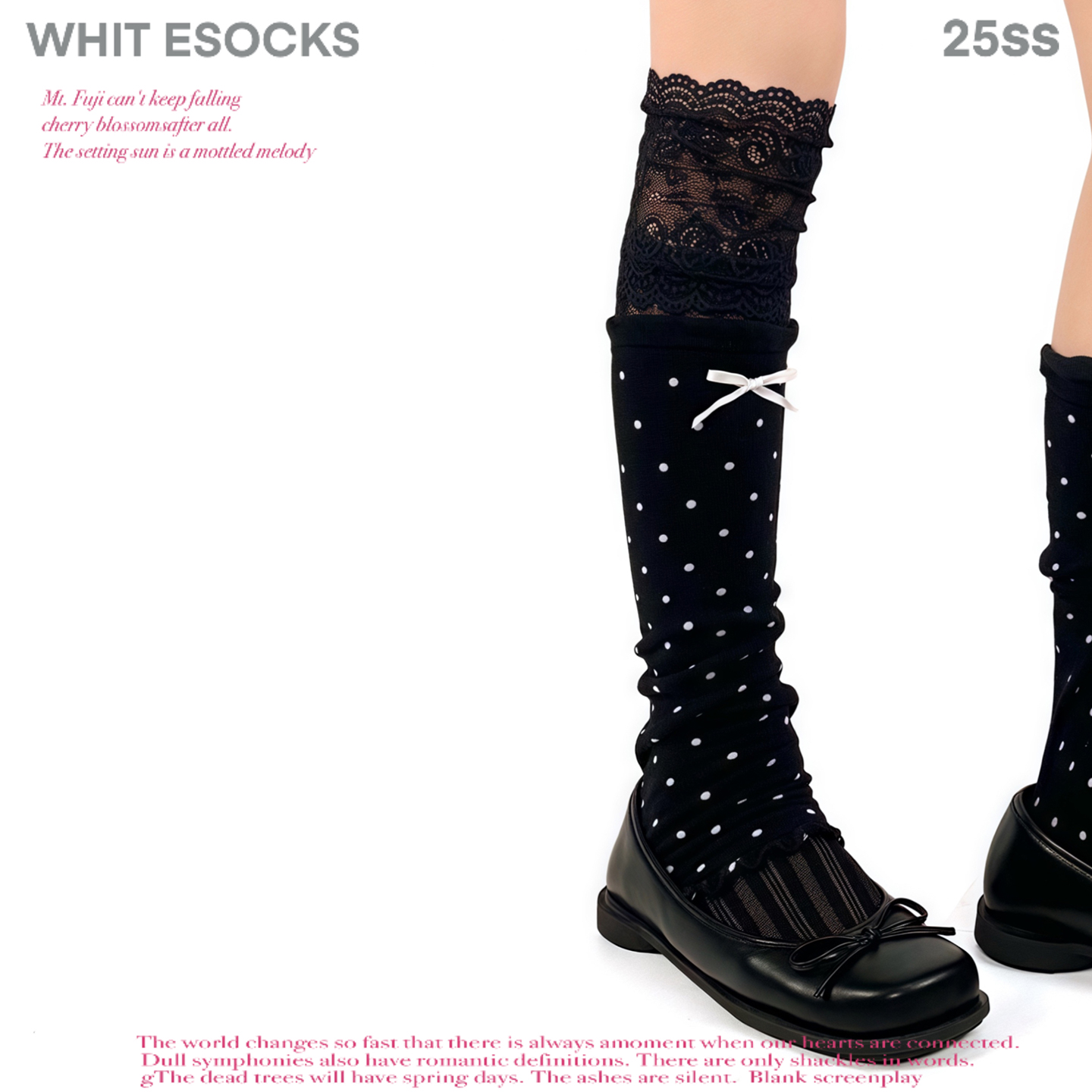 WHITE SOCKS 春夏波点花边堆堆袜蝴蝶结套踩脚款芭蕾风小腿袜套女