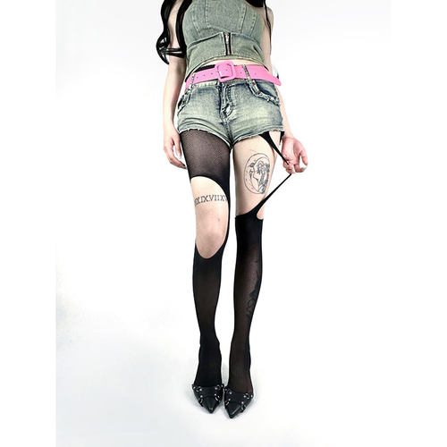 white socks吊带个性黑丝纯欲风黑色丝袜镂空一体超薄连裤袜ins女