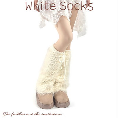 秋冬jk毛绒保暖袜套仿貂毛绑带微辣显瘦腿套堆堆袜搭配雪地靴女