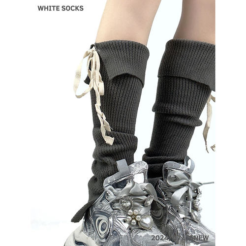 white socks春夏薄款灰色堆堆袜套芭蕾风少女亚文化绑带y2k小腿套