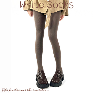 WHITE 袜女秋冬保暖打底袜显瘦腿袜 SOCKS日系复古咖色竖条纹连裤