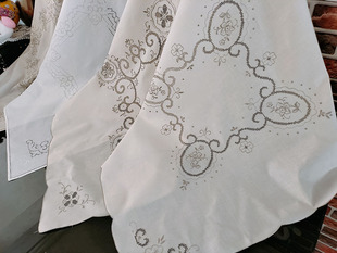 手绣花鲁绣扎目绣欧式 抽纱批发布85CM方巾冰箱盖巾桌布台布沙发巾