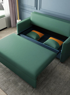 蓝灰色沙发小户型客厅客卧阳台休闲储物科技布双人位可拆洗沙发床