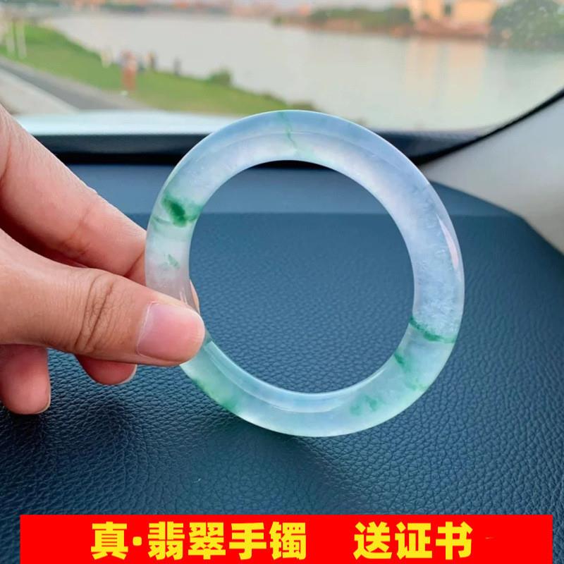 珠宝翡翠手镯缅甸老坑货冰种糯种圆条满绿贵妃玉手镯少女款处理