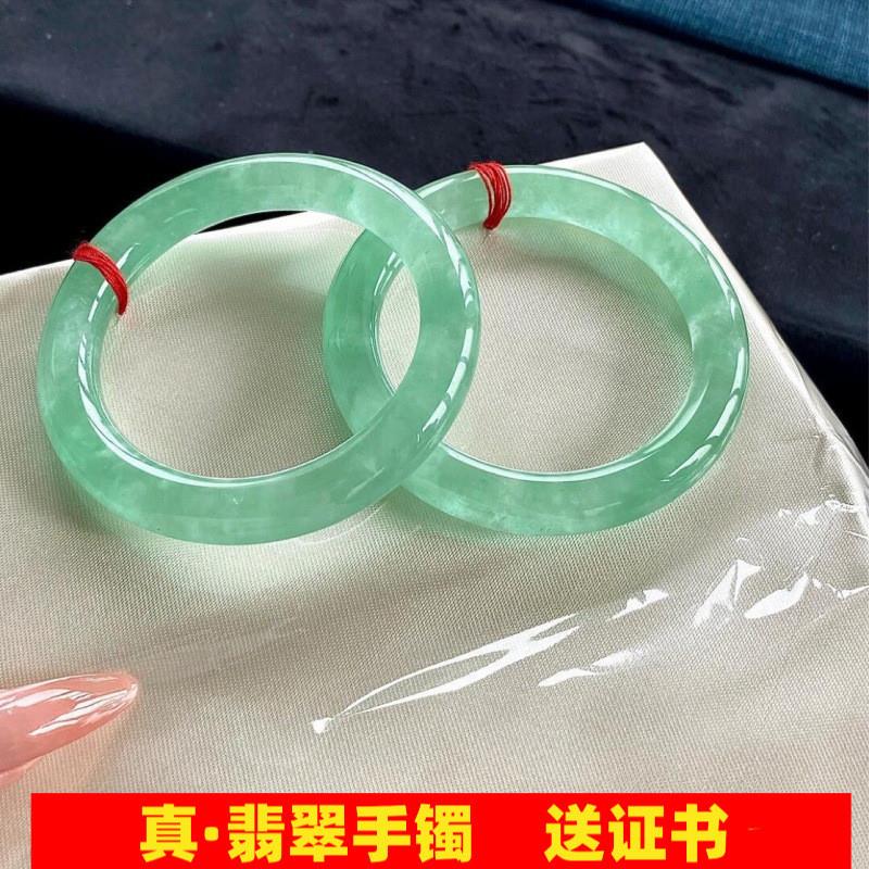 缅甸玉镯子冰飘花帝王绿手镯翡翠高冰飘阳绿飘蓝花手镯处理