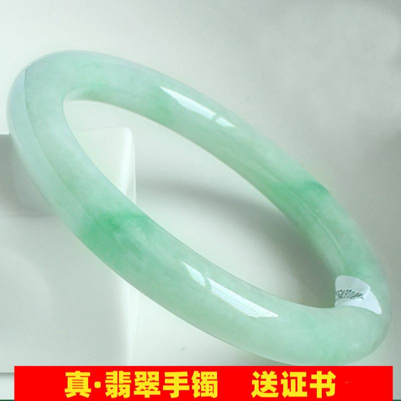 缅甸老坑货翡翠手镯少女款圆条圆款浅绿色飘花冰糯种玉镯子处理