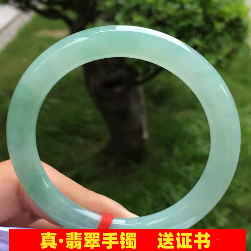 【月新货】缅甸冰绿圆条翡翠手镯女款冰糯种翡翠玉手镯时尚处理