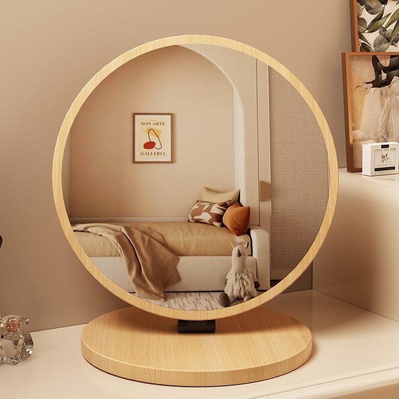 速发梳妆台用号化妆镜可折叠家大生卧室台式桌面梳妆镜风圆镜子