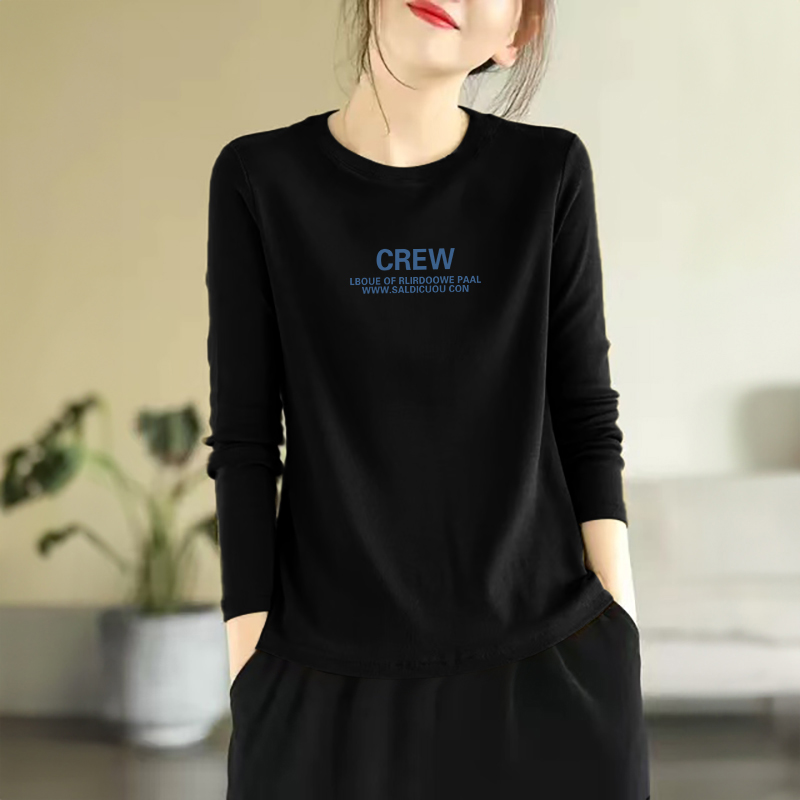 速发领024新款纯棉圆2长袖t恤士秋装宽松通勤服版减龄上衣韩打底