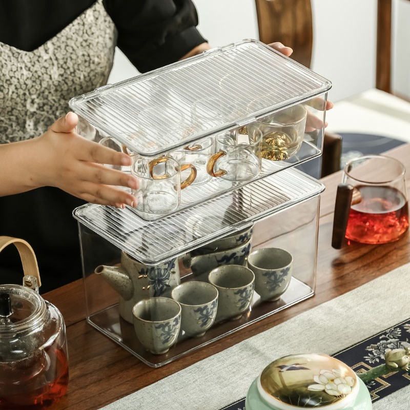 速发茶具收纳盒透明放夫功茶杯茶壶杯架酒杯防尘杯收子纳架盒子置
