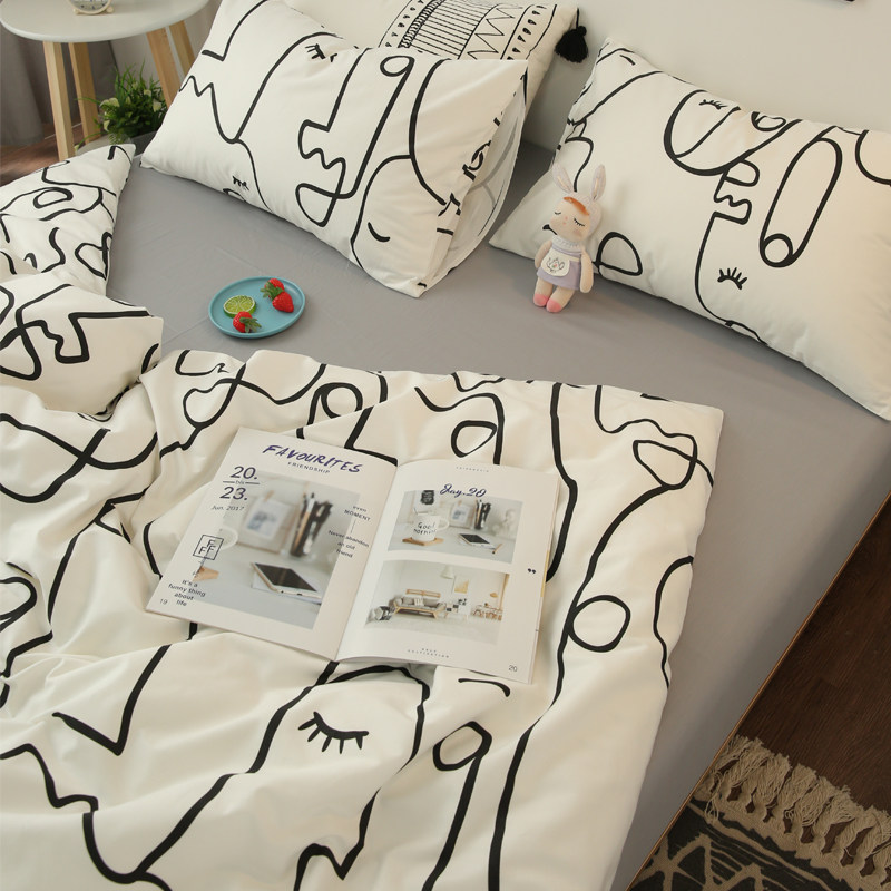 速发简约抽象人物三件套单人双舍棉棉宿人中性全纯四件套