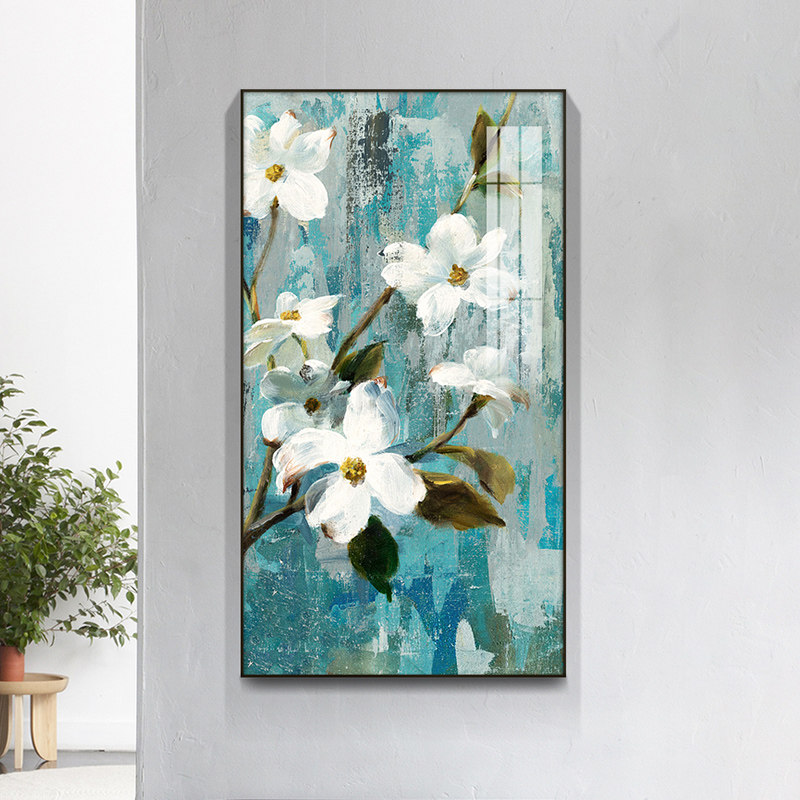 速发玄关装饰画簇划客厅挂廊过道入户走画 划花团锦 花草树轻奢墙
