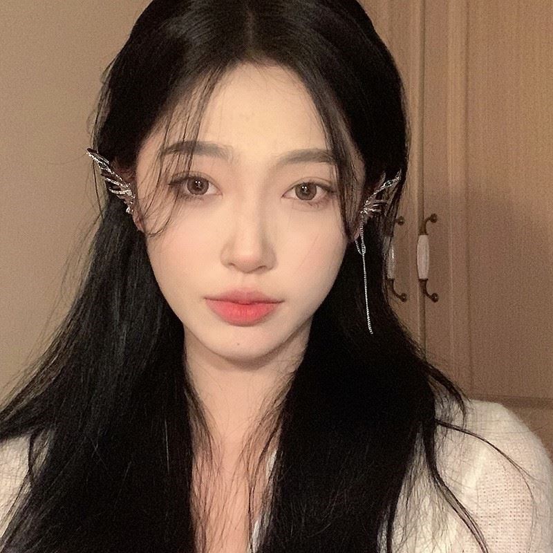 新款精灵耳耳挂女撩发设计不w对称镶钻时尚多层耳夹时尚高级流苏