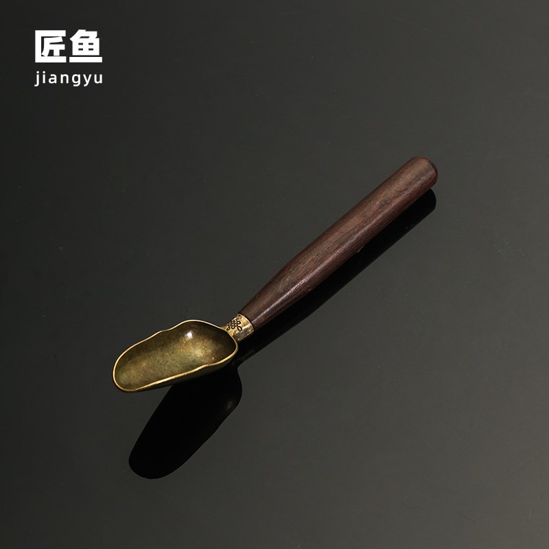现货速发匠鱼黑檀木茶勺茶铲茶匙分茶勺长柄单只实木取茶勺茶具配