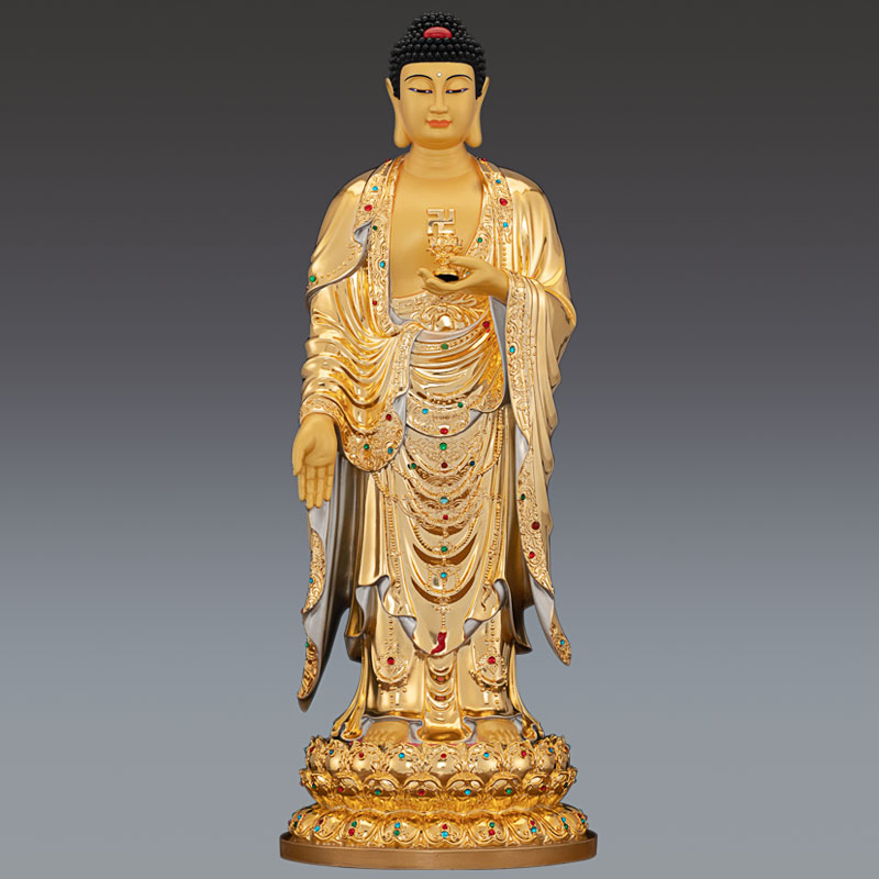 速发68厘米鎏金纯铜西方三圣佛像铜像阿弥陀佛像站像观音菩萨佛像